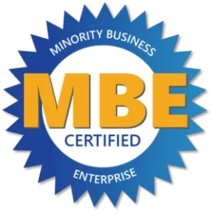 MBE Certified badge with text 'Minority Business Enterprise'